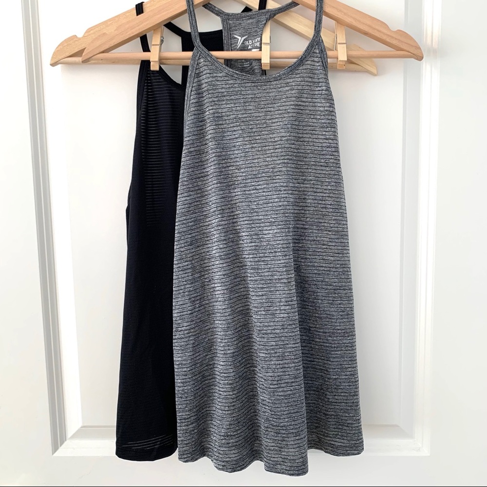 Old Navy Active Black and Gray High Neck Tank Tops